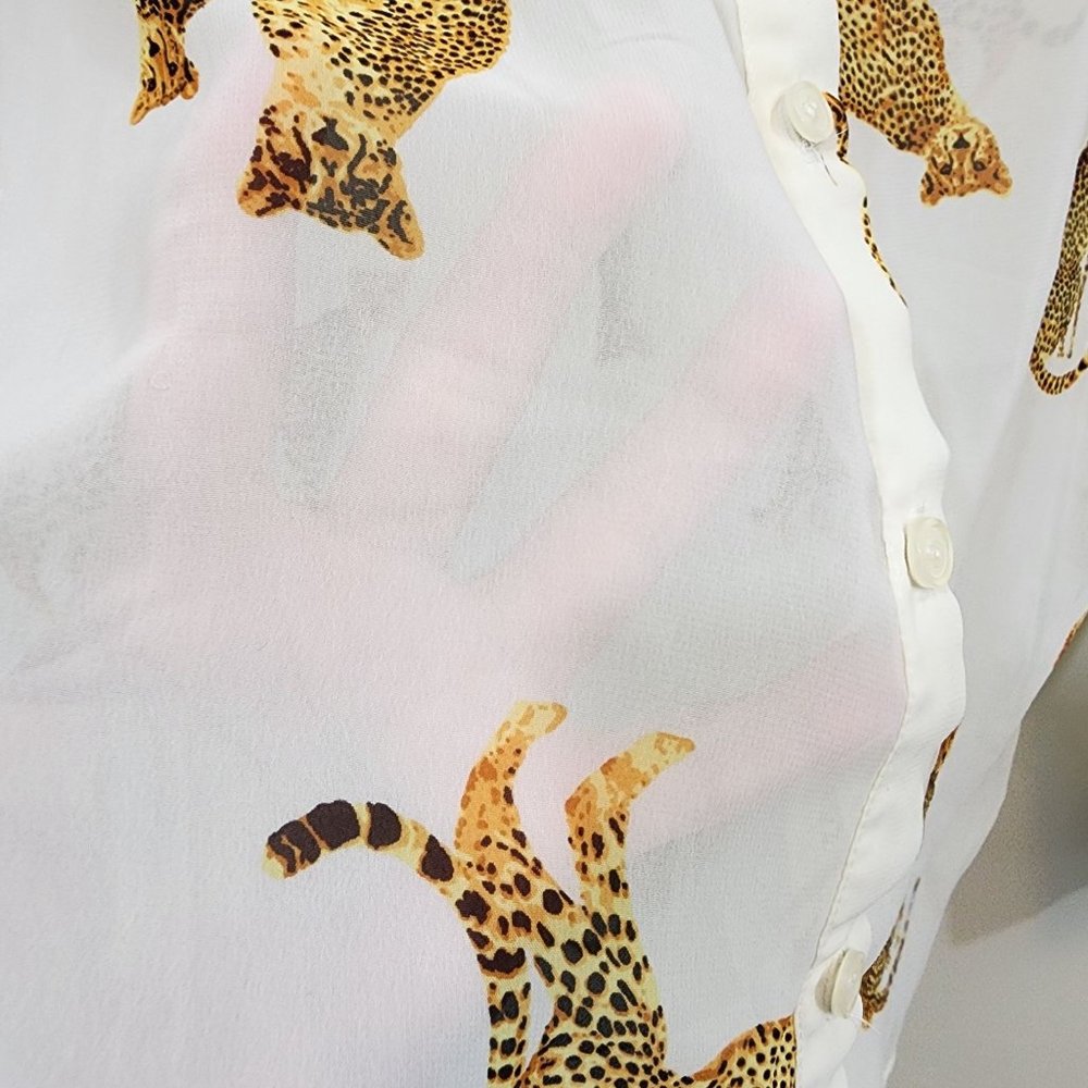 Forever 21 sheer cheetah cat print throughout long sleeve button front size S - Picture 8 of 8